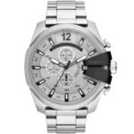 Diesel Mega Chief Chronograph Silver Dial Silver Steel Strap Watch For Men - DZ4501