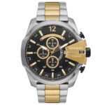 Diesel Mega Chief Chronograph Black Dial Two Tone Steel Strap Watch For Men - DZ4581