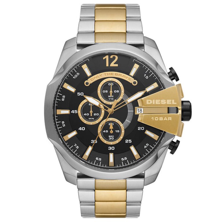 Diesel Mega Chief Chronograph Black Dial Two Tone Steel Strap Watch For Men - DZ4581