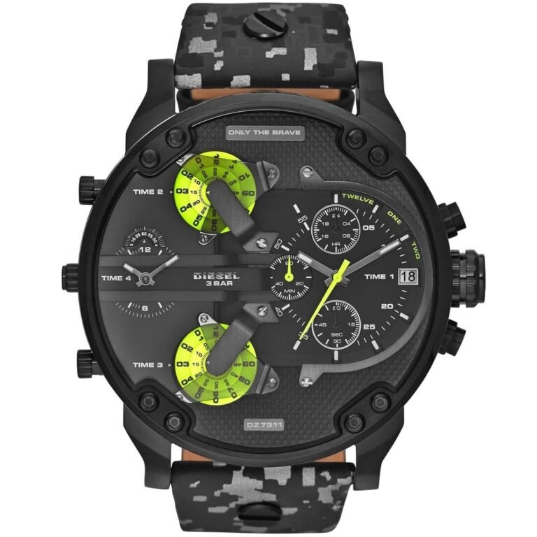 Diesel Big Daddy Chronograph Black Dial Black Leather Strap Watch For Men - DZ7311