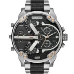 Diesel Men's Black Dial Stainless Steel and Leather Band Watch - DZ7349