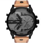 Diesel Mr. Daddy 2.0 Chronograph Grey Dial Brown Leather Strap Watch For Men - DZ7406