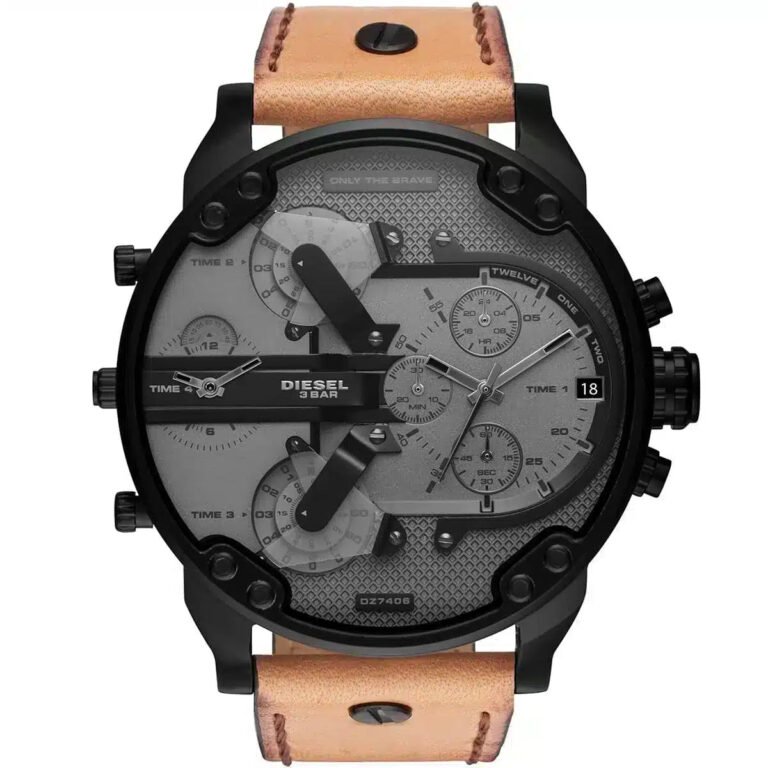 Diesel Mr. Daddy 2.0 Chronograph Grey Dial Brown Leather Strap Watch For Men - DZ7406