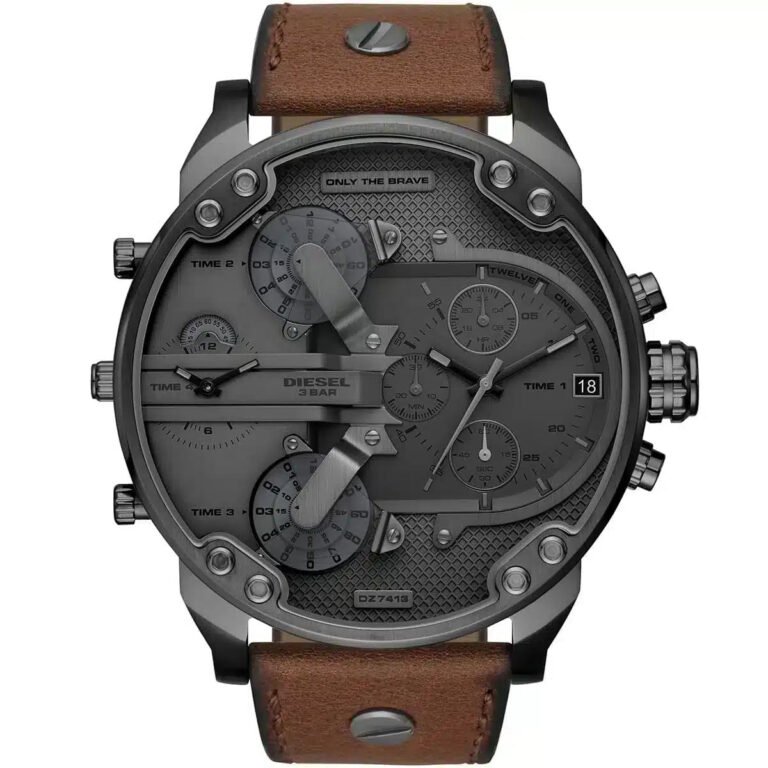 Diesel Mr Daddy Chronograph Grey Dial Brown Leather Strap Watch For Men - DZ7413