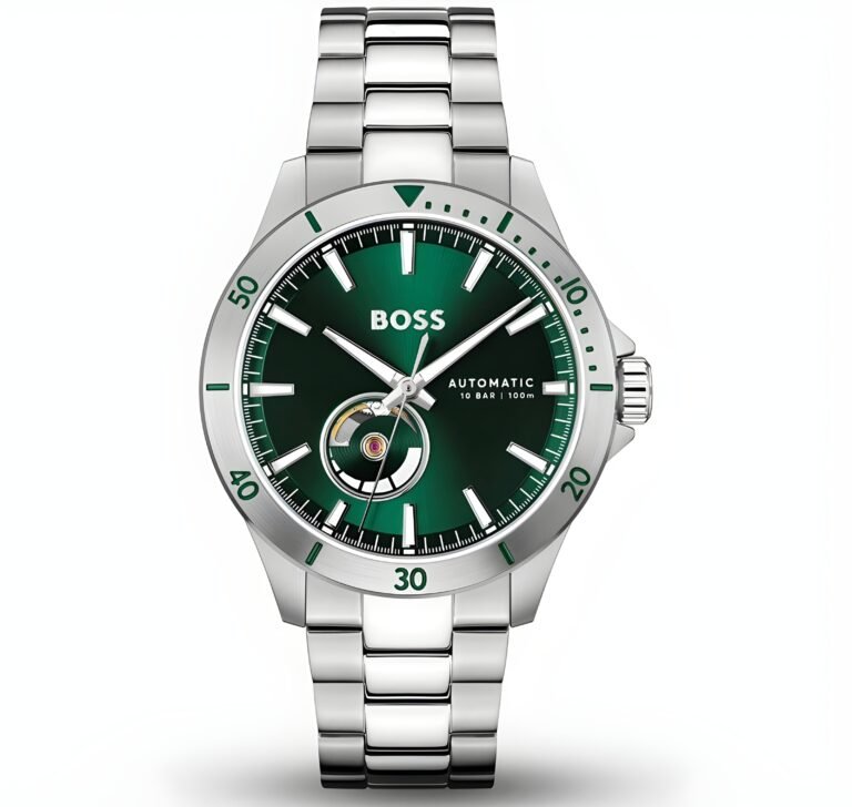 Hugo Boss Troper Automatic Chronograph Green Dial Silver Steel Strap Watch for Men - 1514200