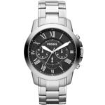 Fossil Grant Chronograph Black Dial Silver Steel Strap Watch for Men - FS4736