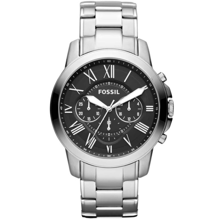 Fossil Grant Chronograph Black Dial Silver Steel Strap Watch for Men - FS4736