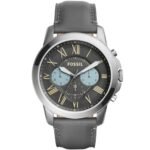 Fossil Grant Chronograph Gunmetal Grey Dial Grey Leather Strap Watch for Men - FS5183