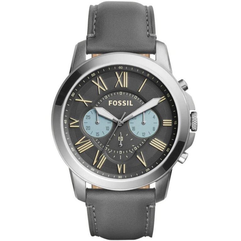 Fossil Grant Chronograph Gunmetal Grey Dial Grey Leather Strap Watch for Men - FS5183