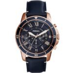 Fossil Grant Sport Chronograph Blue Dial Blue Leather Strap Watch for Men - FS5237