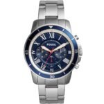 Fossil Grant Sport Chronograph Blue Dial Silver Steel Strap Watch for Men - FS5238