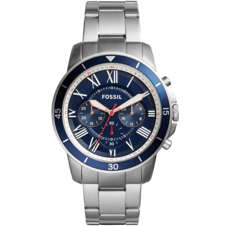 Fossil Grant Sport Chronograph Blue Dial Silver Steel Strap Watch for Men - FS5238