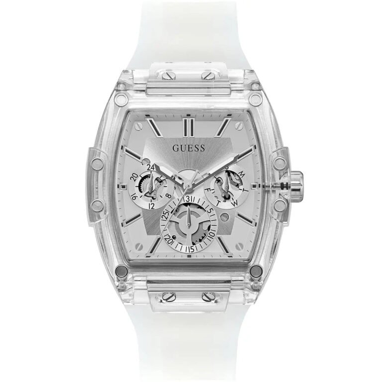 Guess Phoenix Multi Function Silver Dial White Rubber Strap Watch for Men - GW0203G1