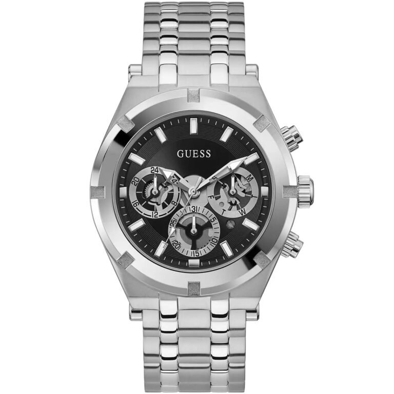 Guess Continental Black Dial Silver Steel Strap Watch for Men - GW0260G1