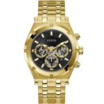 Guess Continental Black Dial Gold Steel Strap Watch for Men - GW0260G2