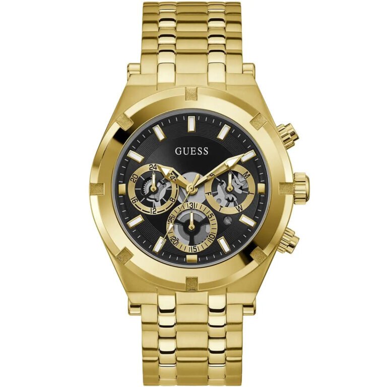 Guess Continental Black Dial Gold Steel Strap Watch for Men - GW0260G2