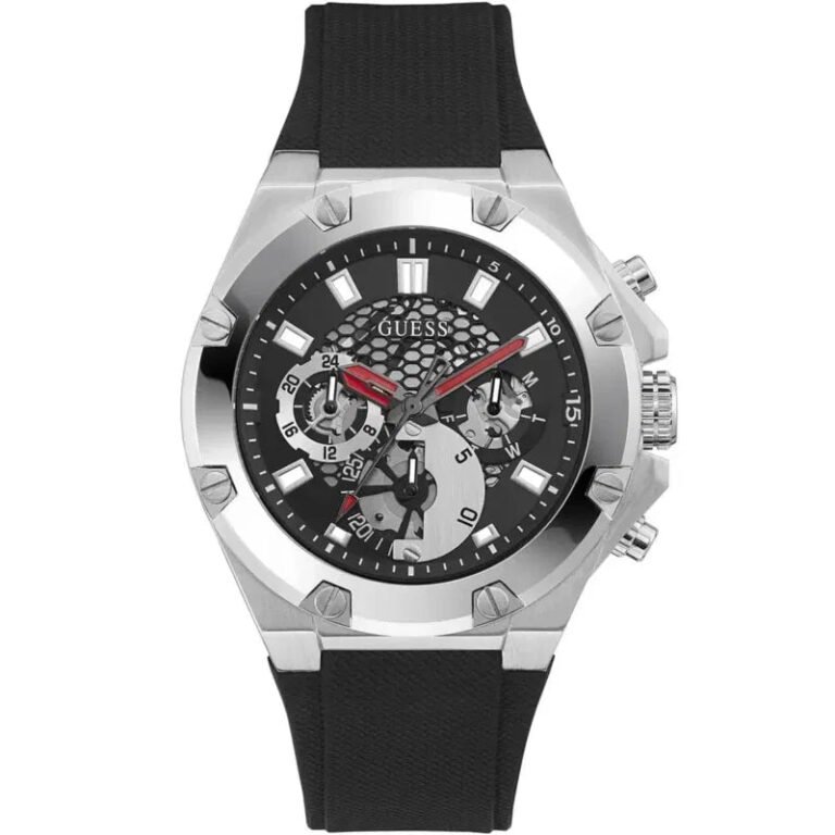 Guess Third Grear Multi Function Black Dial Black Rubber Strap Watch for Men- GW0334G1