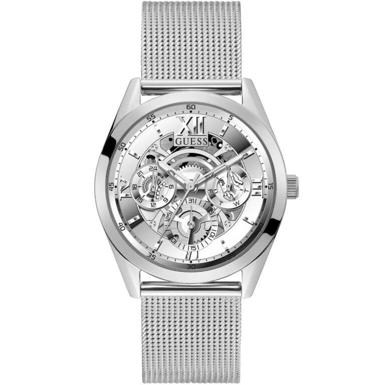 Guess Tailor Multifunction Silver Dial Silver Mesh Bracelet Watch for Men - GW0368G1