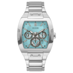 Guess Phoenix Multi Function Aqua Blue Dial Silver Steel Strap Watch for Men - GW0456G4
