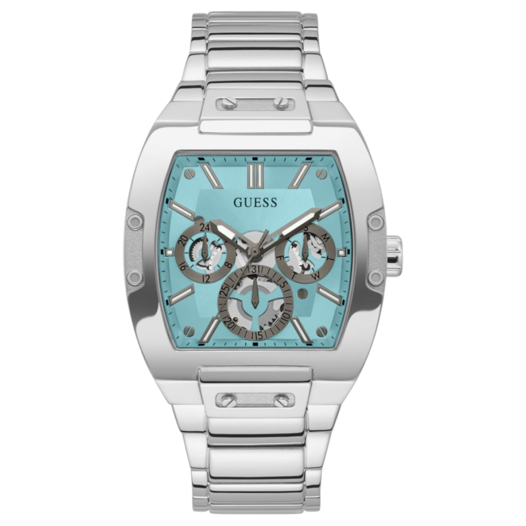 Guess Phoenix Multi Function Aqua Blue Dial Silver Steel Strap Watch for Men - GW0456G4