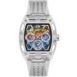 Guess Phoenix Polycarbonate Clear Multi-function Black Dial Clear Rubber Strap Watch for Men - GW0499G3