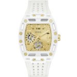 Guess Phoenix Analog Gold Dial White Silicone Strap Watch For Men - GW0499G5