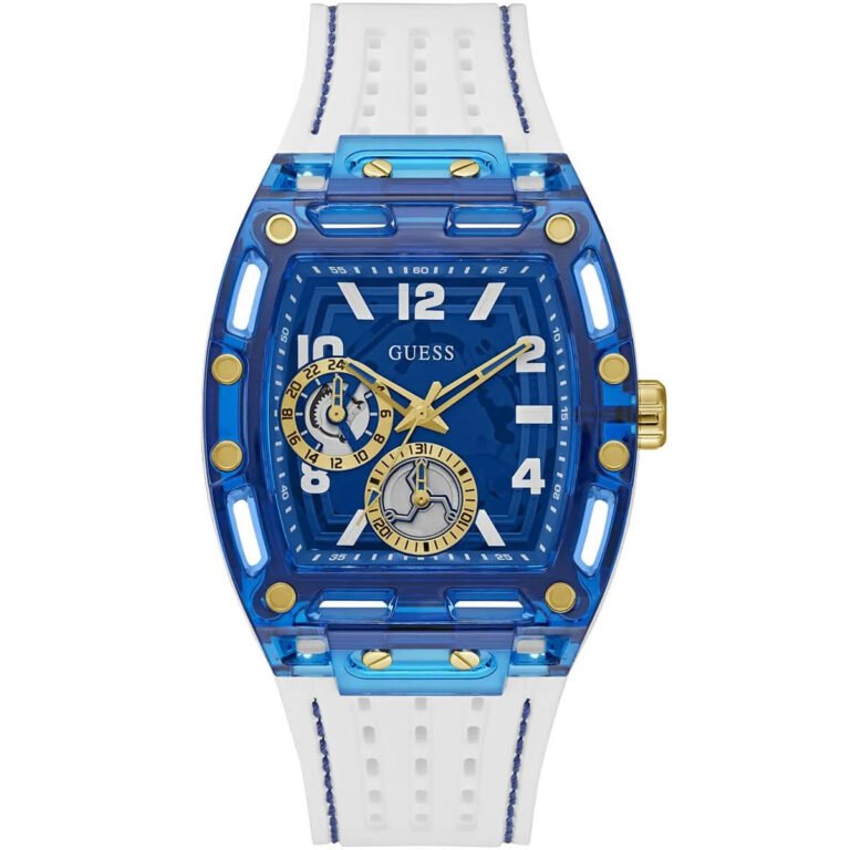 Guess Phoenix Multifunction Blue Dial White Rubber Strap Watch for Men - GW0499G6