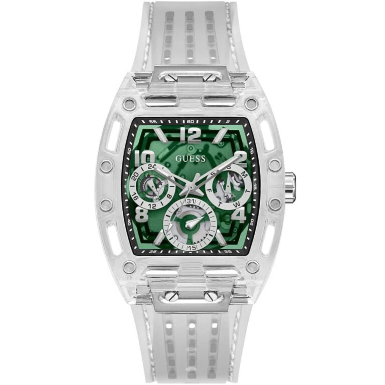 Guess Phoenix Quartz Green Dial Transparent Silicone Strap Watch For Men - GW0499G8