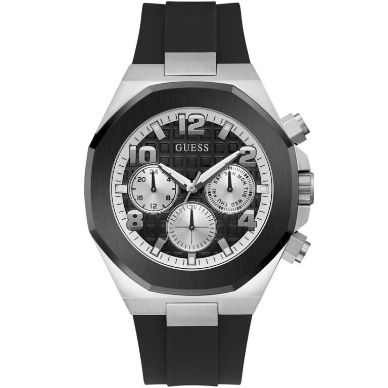 Guess Empire Chronograph Black Dial Black Silicon Strap Watch For Men - GW0583G1