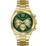 Guess Equity Analog Green Dial Gold Steel Strap Watch For Men - GW0703G2
