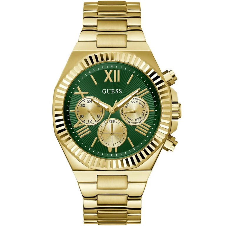 Guess Equity Analog Green Dial Gold Steel Strap Watch For Men - GW0703G2