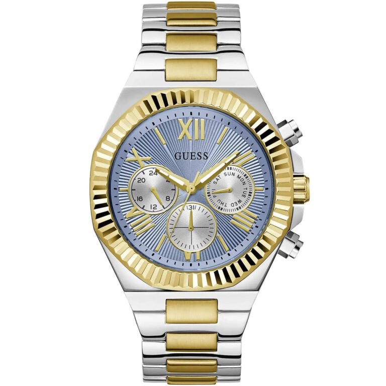 Guess Equity Analog Blue Dial Two Tone Steel Strap Watch For Men - GW0703G3
