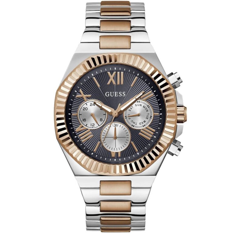 Guess Equity Multifunction Black Dial Two Tone Steel Strap Watch For Men - GW0703G4