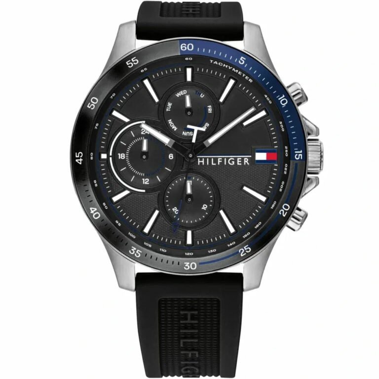 Tommy Hilfiger Bank Quartz Black Dial Black Rubber Strap Watch for Men - 1791724