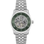 Hugo Boss Principle Skeleton Green Dial Silver Steel Strap Watch for Men - 1514236