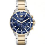 Emporio Armani Mario Chronograph Blue Dial Two Tone Steel Strap Watch For Men - AR11362