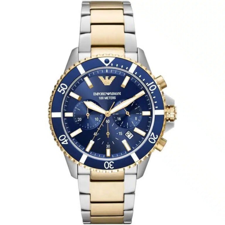 Emporio Armani Mario Chronograph Blue Dial Two Tone Steel Strap Watch For Men - AR11362