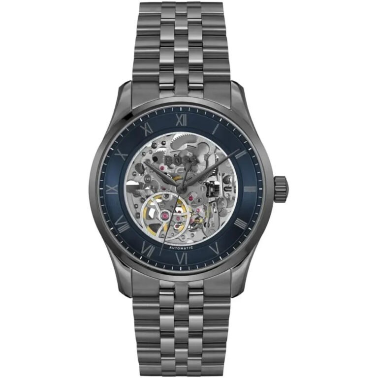 Hugo Boss Principle Skeleton Blue Dial Grey Steel Strap Watch for Men - 1514254