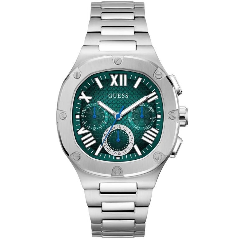 Men's watch brand Guess with stainless steel bracelet and green balloon dial Model GW0572G6