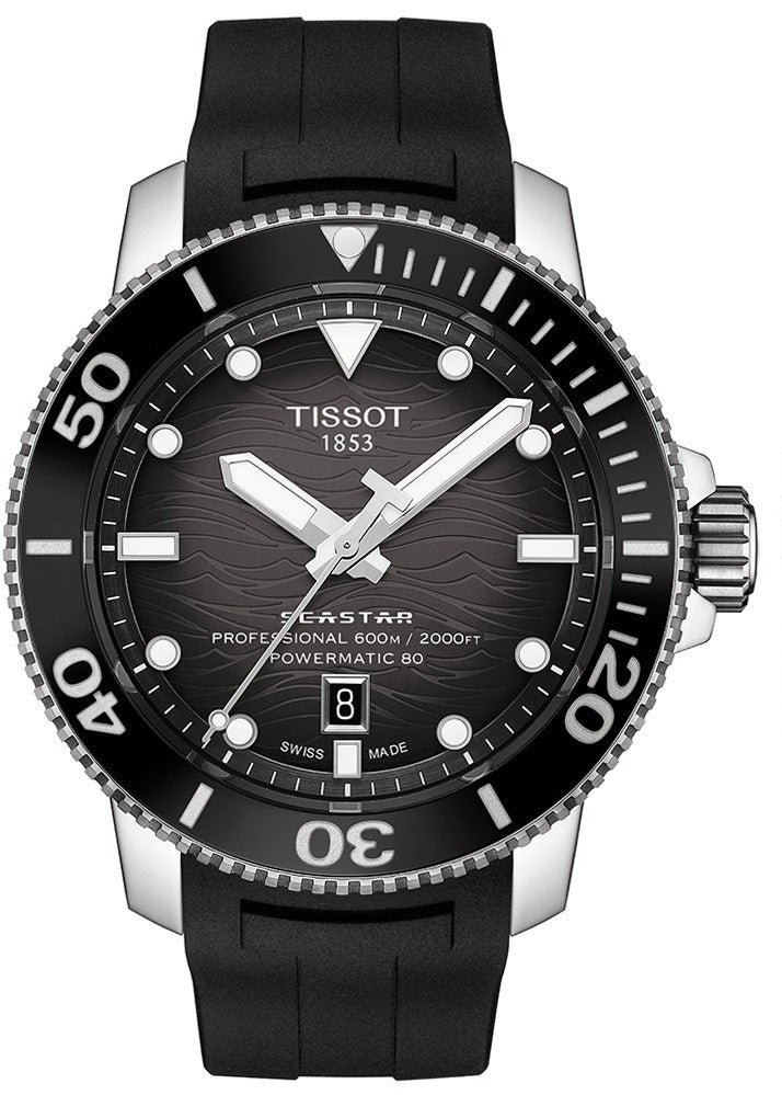 Tissot Seastar 2000 Professional Powermatic Black Dial Black Rubber Strap Watch for Men Automatic size 43 mm