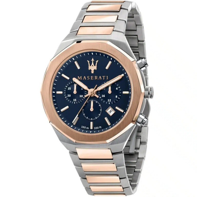 Maserati Stile Chronograph Blue Dial Rose Gold Two Tone Strap Watch For Men - R8873642002