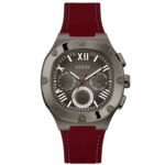 Guess Headline Multifunction Grey Dial Burgundy Silicone Strap Watch For Men - GW0571G4
