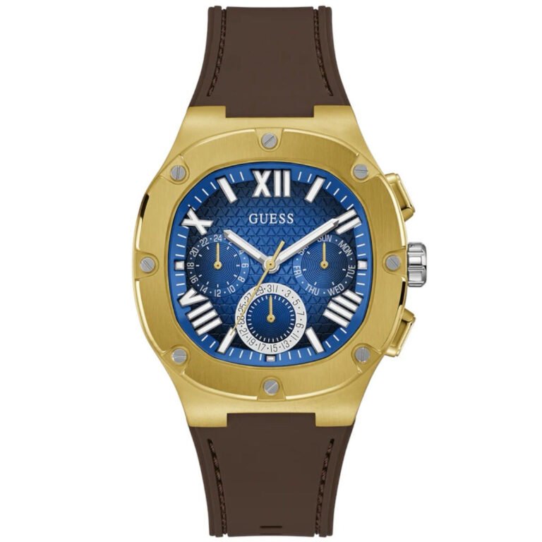 Guess Headline Chronograph Blue Dial Brown Silicone Strap Watch For Men - GW0571G5