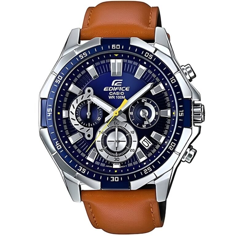 Casio Edifice Chronograph Watch for Men Blue Dial with Brown Leather Strap EFR-554L-2AV