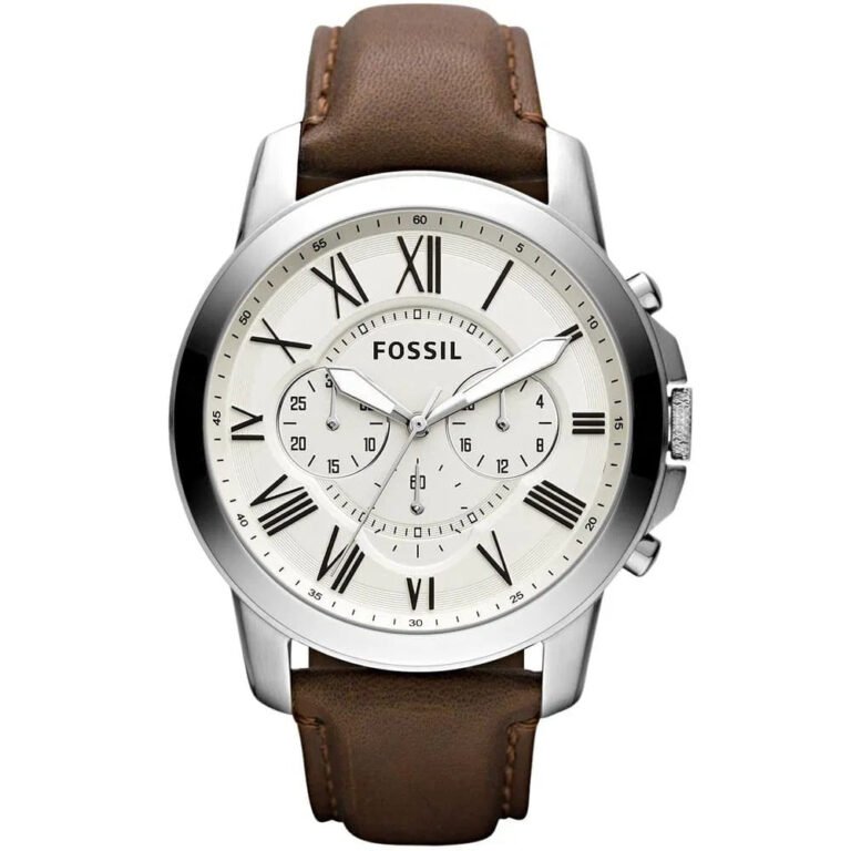 Fossil Grant Chronograph White Dial Brown Leather Strap Watch for Men - FS4735