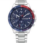 Tommy Hilfiger Bank Chronograph Blue Dial Silver Steel Strap Watch for Men - 1791718