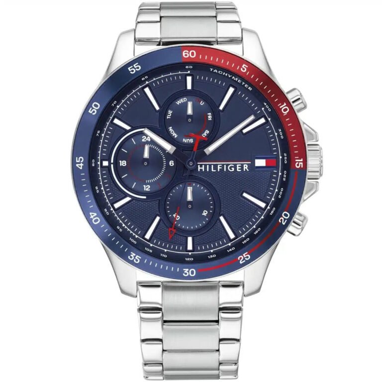 Tommy Hilfiger Bank Chronograph Blue Dial Silver Steel Strap Watch for Men - 1791718
