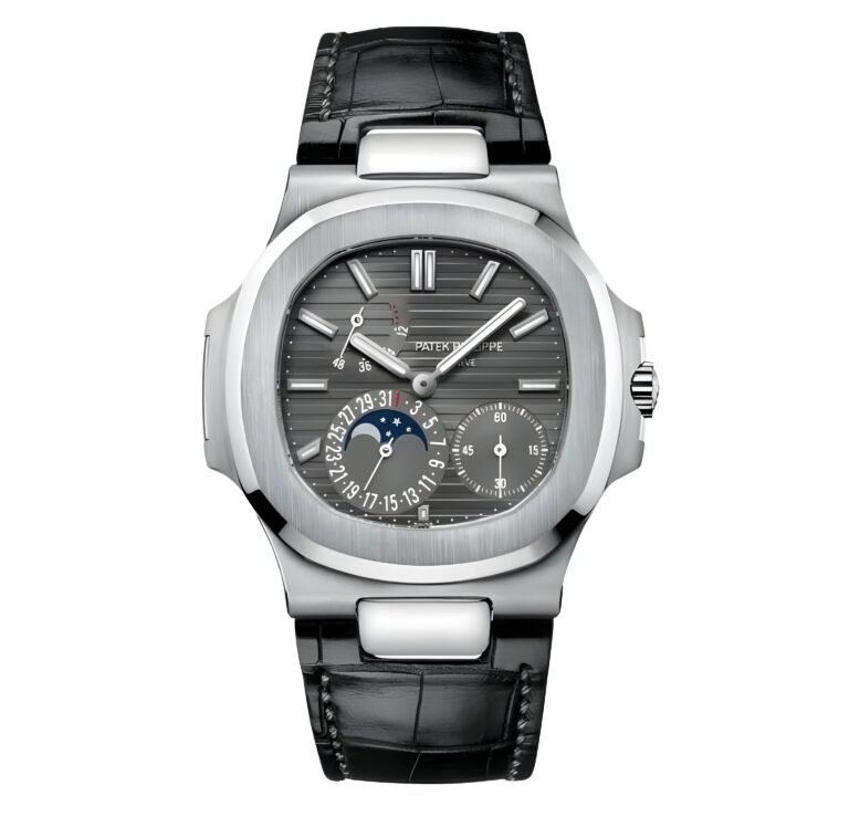 Patek Philippe Nautilus 5712G-001 Slate Gray Indices Moon Phase Black Matted Leather Straps