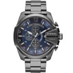 Diesel Mega Chief Chronograph Blue Dial Black Steel Strap Watch For Men - DZ4329