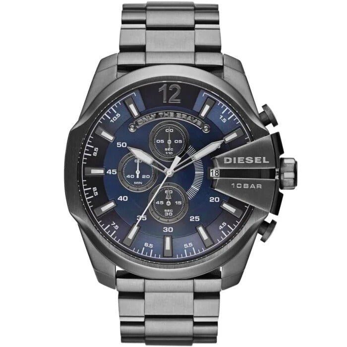 Diesel Mega Chief Chronograph Blue Dial Black Steel Strap Watch For Men - DZ4329